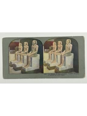 Antique Egyptian Stereoview Card King Usertesen Statues Cairo Museum 1375  L-1